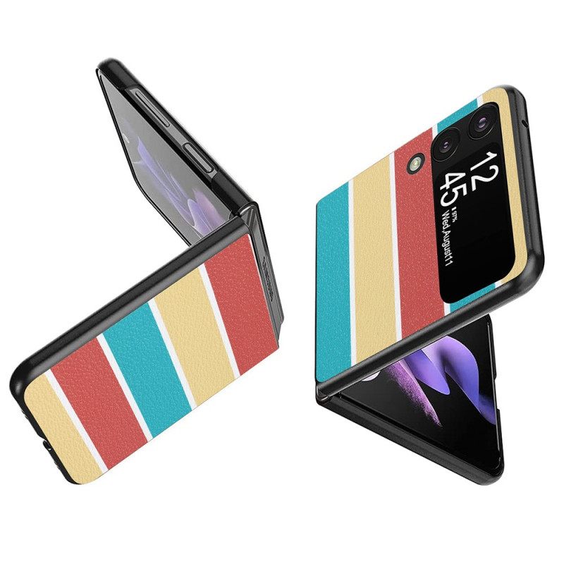 θηκη κινητου Samsung Galaxy Z Flip 4 Θήκη Flip Γραμμές Από Συνθετικό Δέρμα