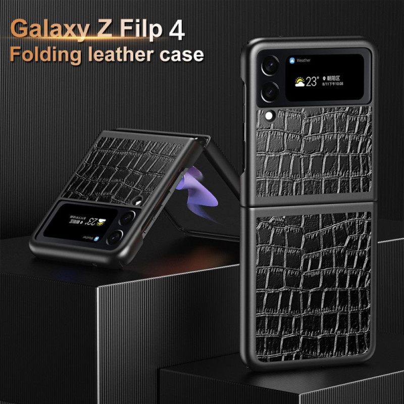 Θήκη Samsung Galaxy Z Flip 4 Θήκη Flip Στυλ Δέρματος Κροκοδείλου