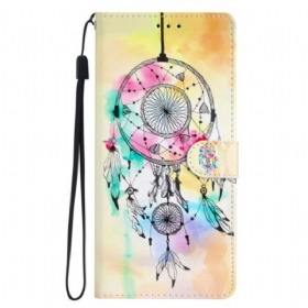 Δερματινη Θηκη iPhone 16 Pro Max Ακουαρέλα Dream Catcher Με Λουράκι Σιλικόνης