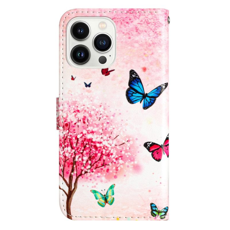 Δερματινη Θηκη iPhone 16 Pro Max Cherry Blossom Tree With Strap