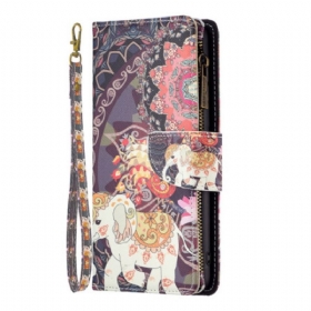 Δερματινη Θηκη iPhone 16 Pro Max Tribal Elephant Wallet With Strap Σιλικόνης