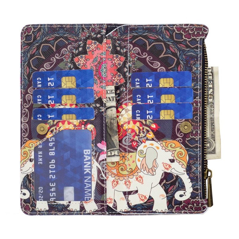 Δερματινη Θηκη iPhone 16 Pro Max Tribal Elephant Wallet With Strap Σιλικόνης