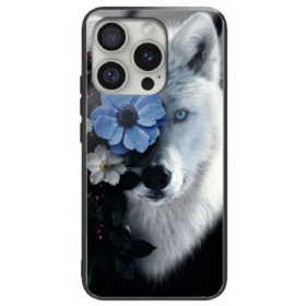 Κάλυμμα iPhone 16 Pro Max Θήκες Κινητών Wolf And Blue Flower Tempered Glass