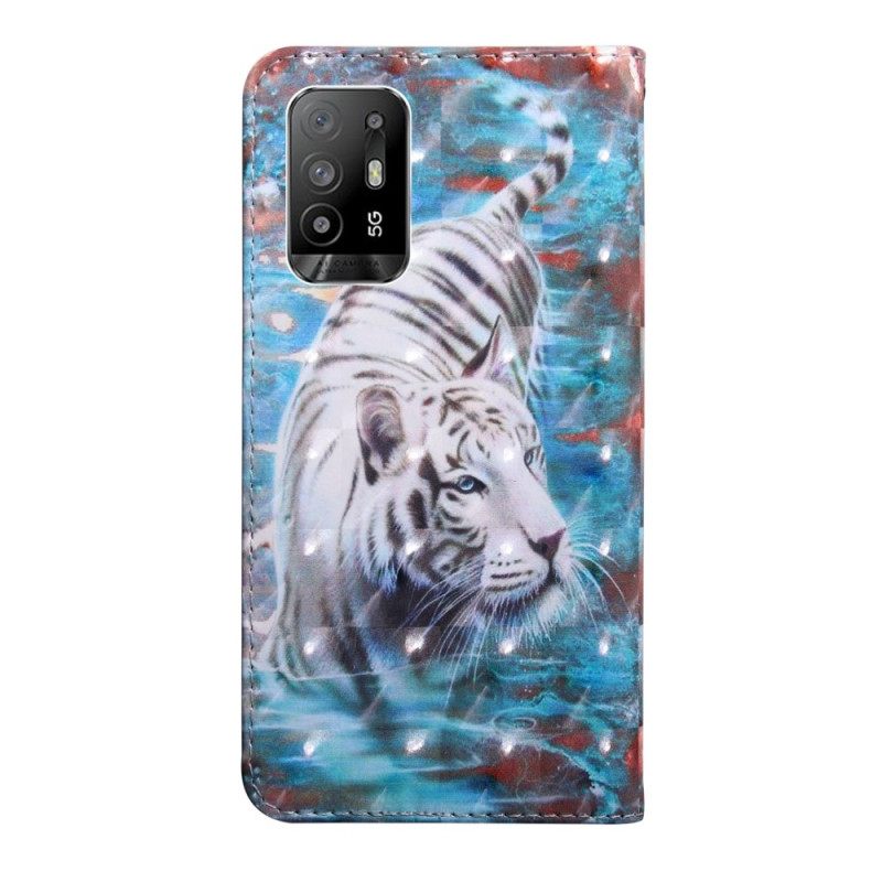 Κάλυμμα Oppo A94 5G Faux Leather Tiger Με Κορδόνι