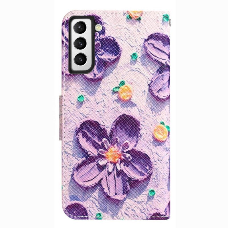 Θήκη Flip Samsung Galaxy S23 Plus 5G με κορδονι Μόνο Strap Flowers