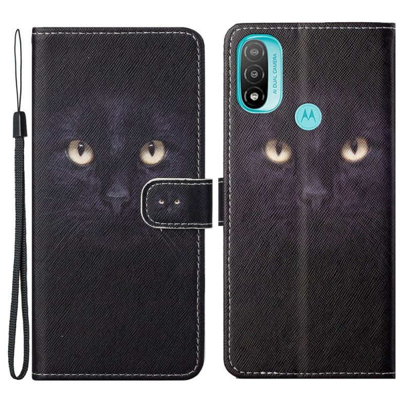 Κάλυμμα Moto G71 5G με κορδονι Strappy Black Cat Eyes