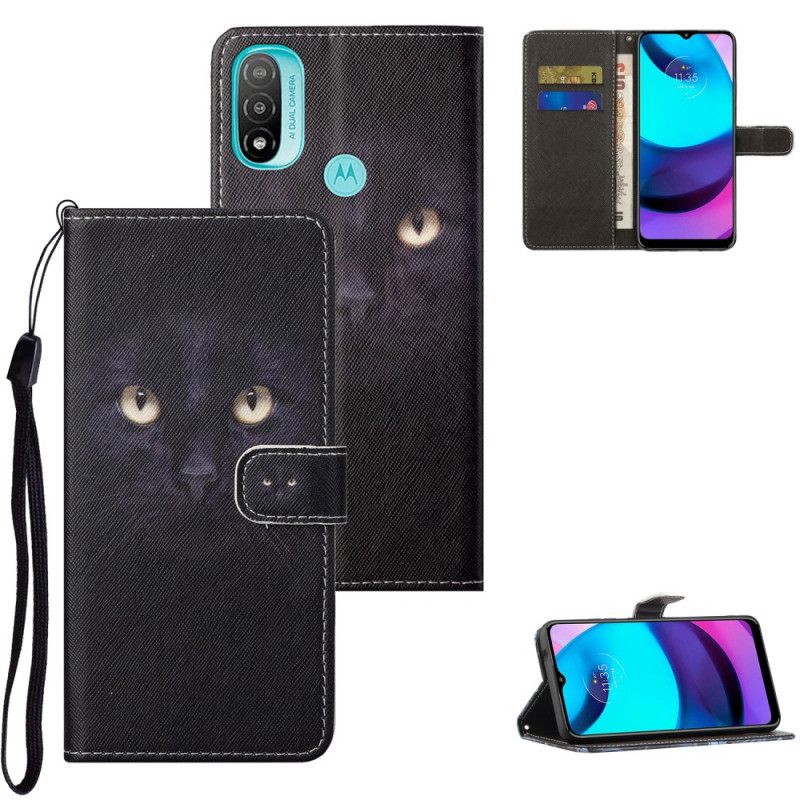 Κάλυμμα Moto G71 5G με κορδονι Strappy Black Cat Eyes