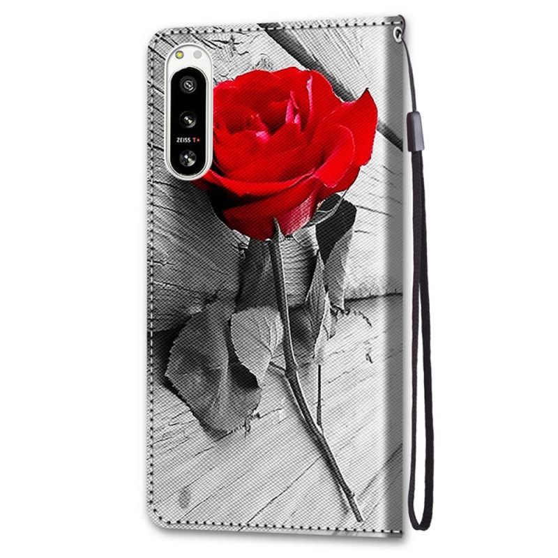 Θήκη Flip Sony Xperia 5 IV Floral Με Λουράκι