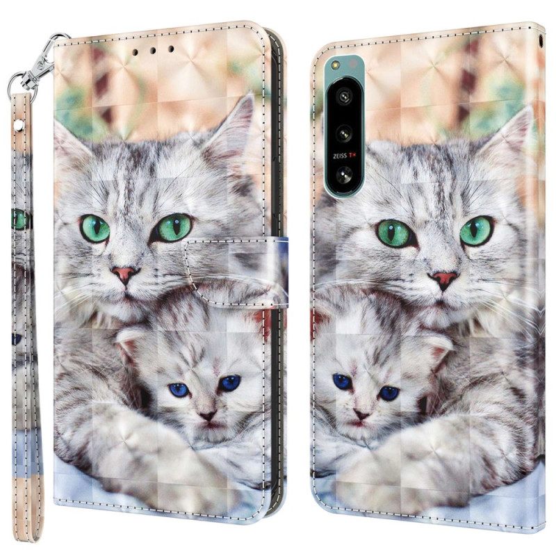 Θήκη Flip Sony Xperia 5 IV με κορδονι Thong Cats