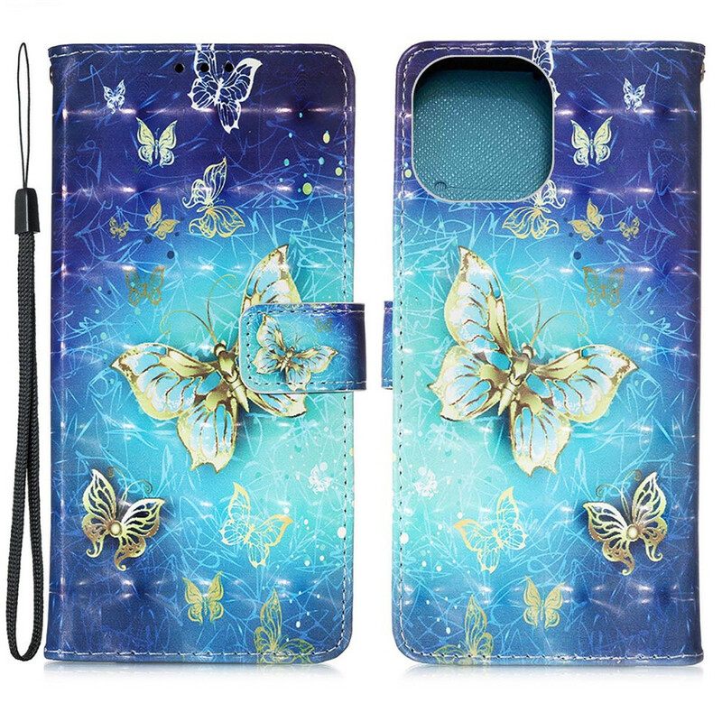 δερματινη θηκη iPhone 13 Mini Κορδόνι Golden Butterflies