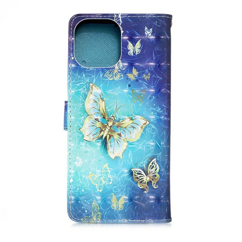 δερματινη θηκη iPhone 13 Mini Κορδόνι Golden Butterflies