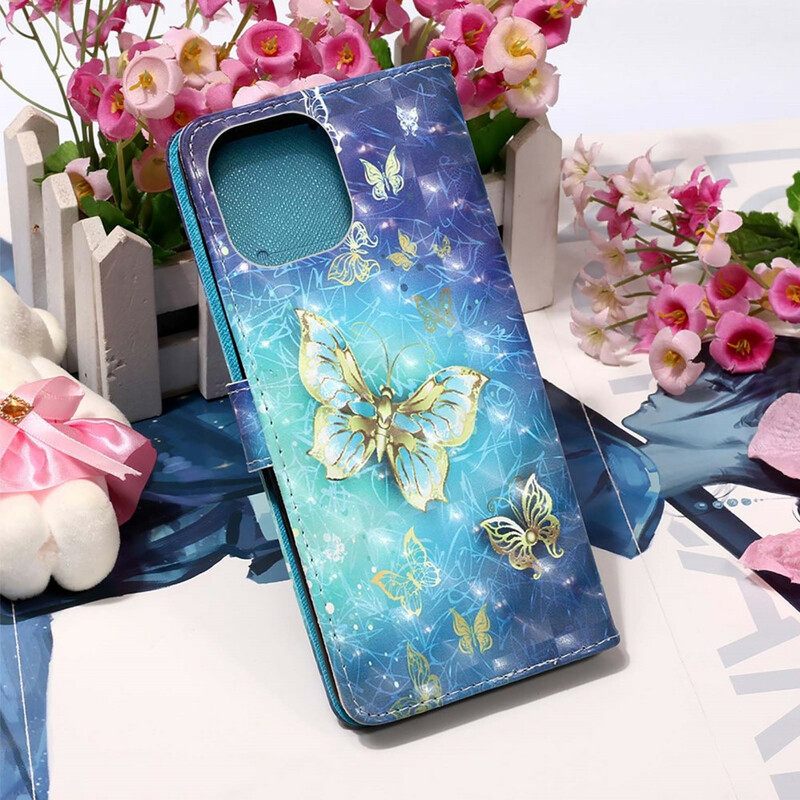 δερματινη θηκη iPhone 13 Mini Κορδόνι Golden Butterflies