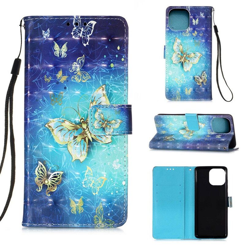 δερματινη θηκη iPhone 13 Mini Κορδόνι Golden Butterflies