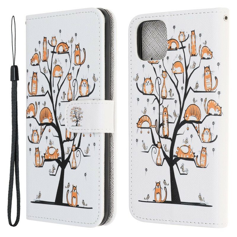 δερματινη θηκη iPhone 13 Mini με κορδονι Funky Cats Με Λουράκι