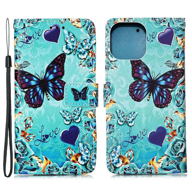 δερματινη θηκη iPhone 13 Mini με κορδονι Love Butterflies Strappy