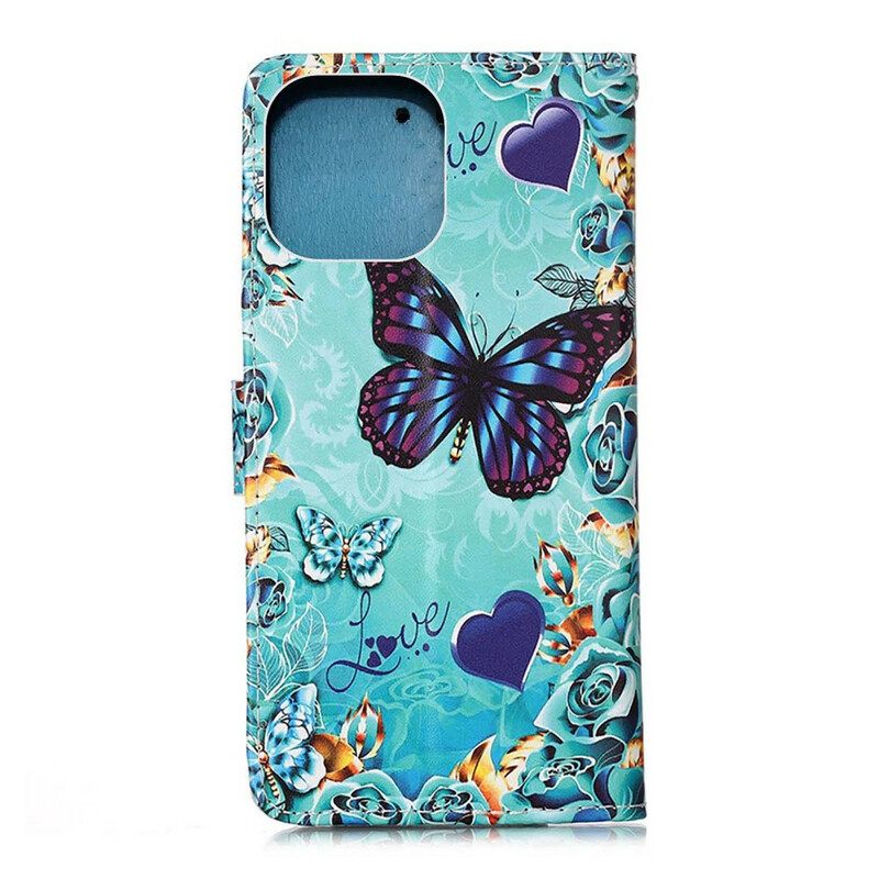 δερματινη θηκη iPhone 13 Mini με κορδονι Love Butterflies Strappy