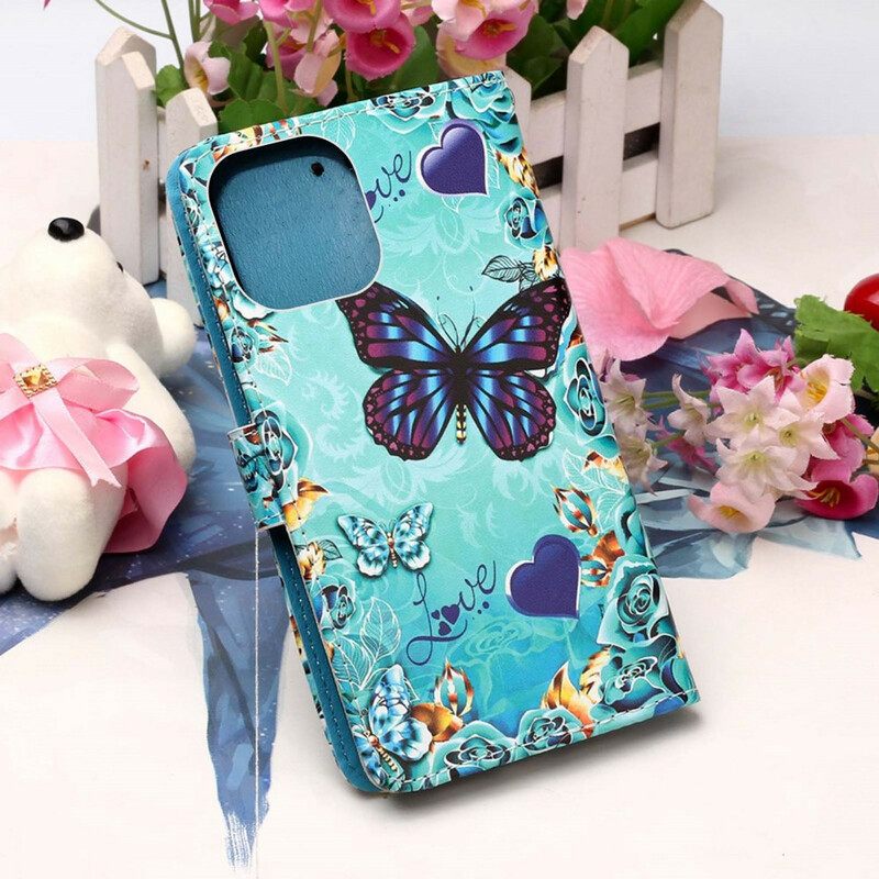 δερματινη θηκη iPhone 13 Mini με κορδονι Love Butterflies Strappy