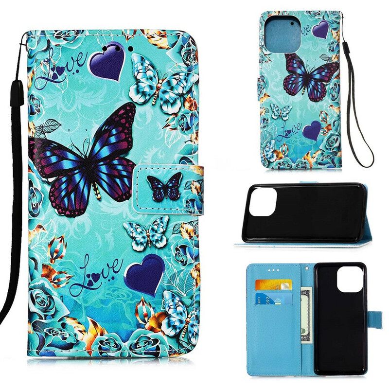 δερματινη θηκη iPhone 13 Mini με κορδονι Love Butterflies Strappy