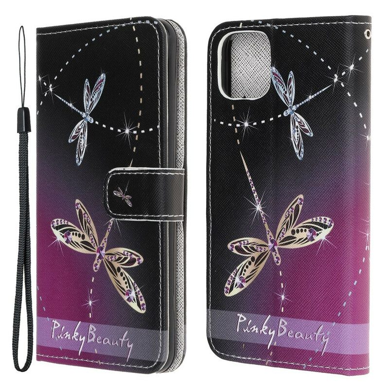 δερματινη θηκη iPhone 13 Mini με κορδονι Strappy Dragonflies