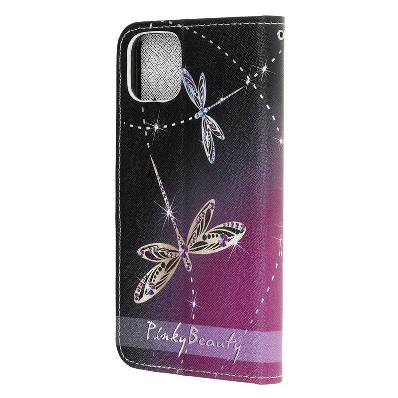 δερματινη θηκη iPhone 13 Mini με κορδονι Strappy Dragonflies