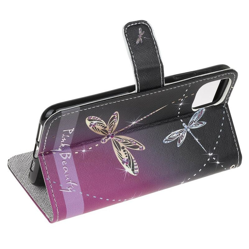 δερματινη θηκη iPhone 13 Mini με κορδονι Strappy Dragonflies