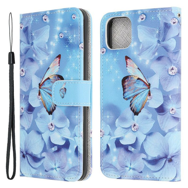 Κάλυμμα iPhone 13 Mini με κορδονι Strappy Diamond Butterflies