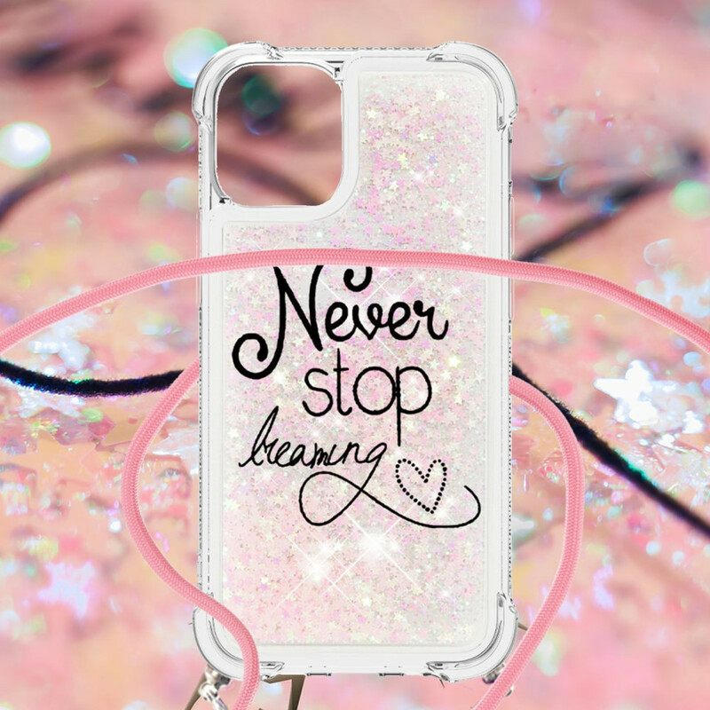 θηκη κινητου iPhone 13 Mini με κορδονι Never Stop Glitter Κορδόνι