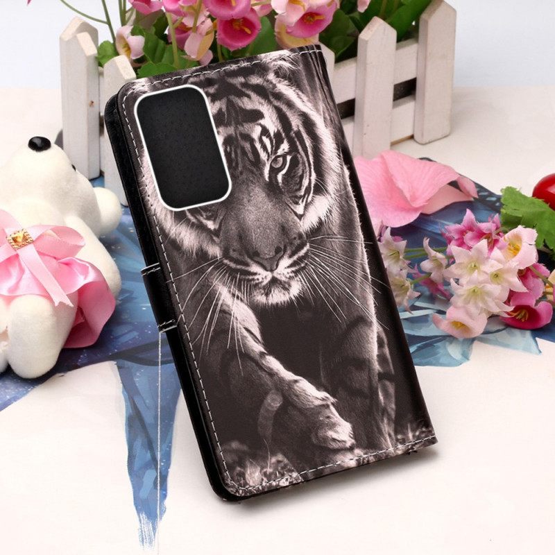 δερματινη θηκη Samsung Galaxy A33 5G με κορδονι Strappy Night Tiger