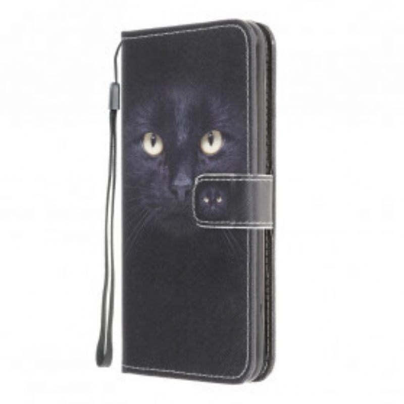 Θήκη Flip Samsung Galaxy A22 με κορδονι Strappy Black Cat Eyes