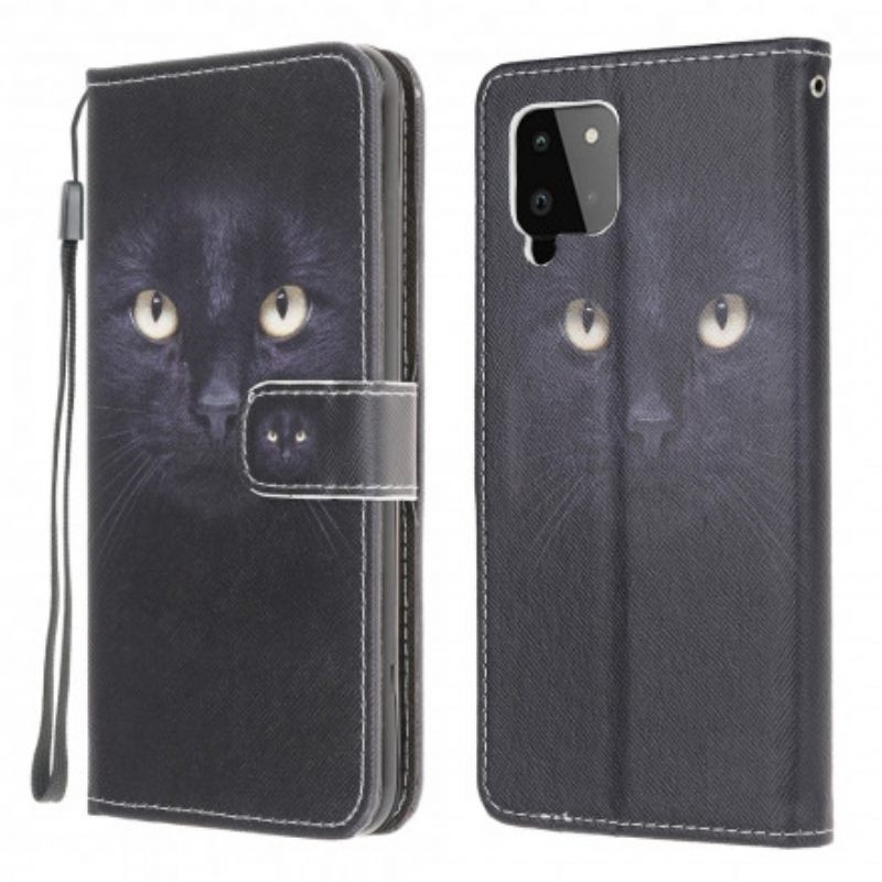 Θήκη Flip Samsung Galaxy A22 με κορδονι Strappy Black Cat Eyes