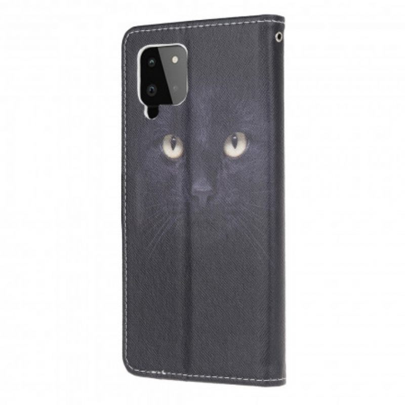 Θήκη Flip Samsung Galaxy A22 με κορδονι Strappy Black Cat Eyes