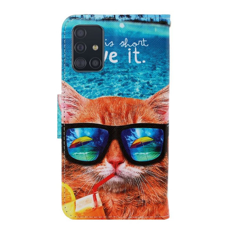 Θήκη Flip Samsung Galaxy A71 με κορδονι Cat Live It Strappy