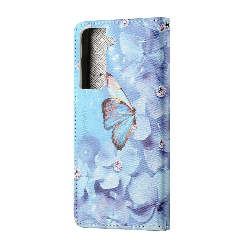 δερματινη θηκη Samsung Galaxy S21 FE με κορδονι Strappy Diamond Butterflies