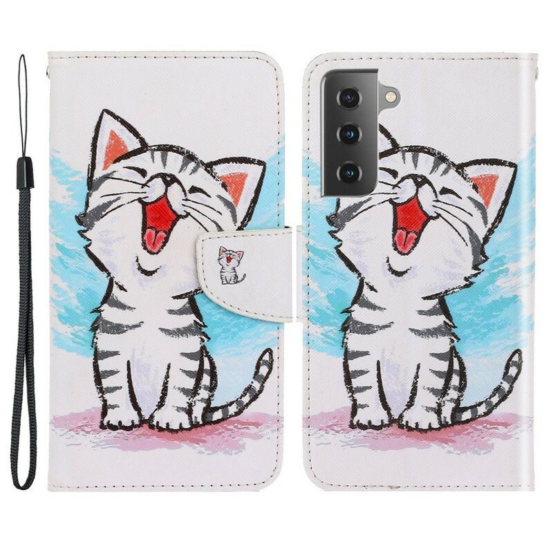 Θήκη Flip Samsung Galaxy S21 FE με κορδονι Strappy Color Kitten