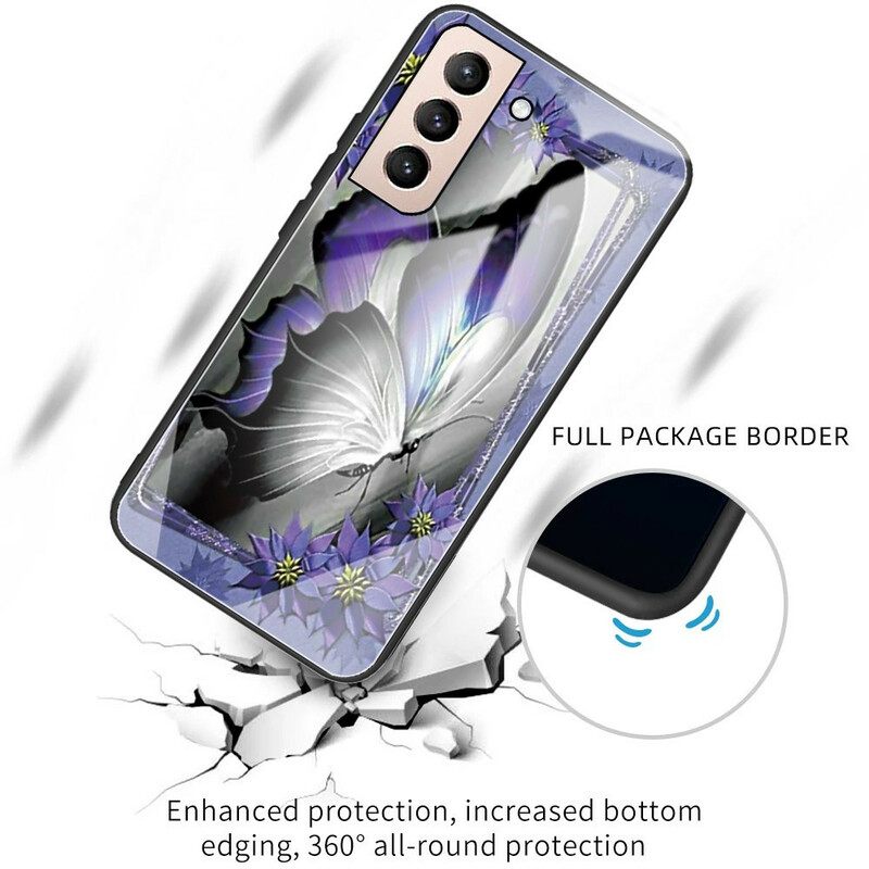 Θήκη Samsung Galaxy S21 FE Μωβ Butterfly Tempered Glass