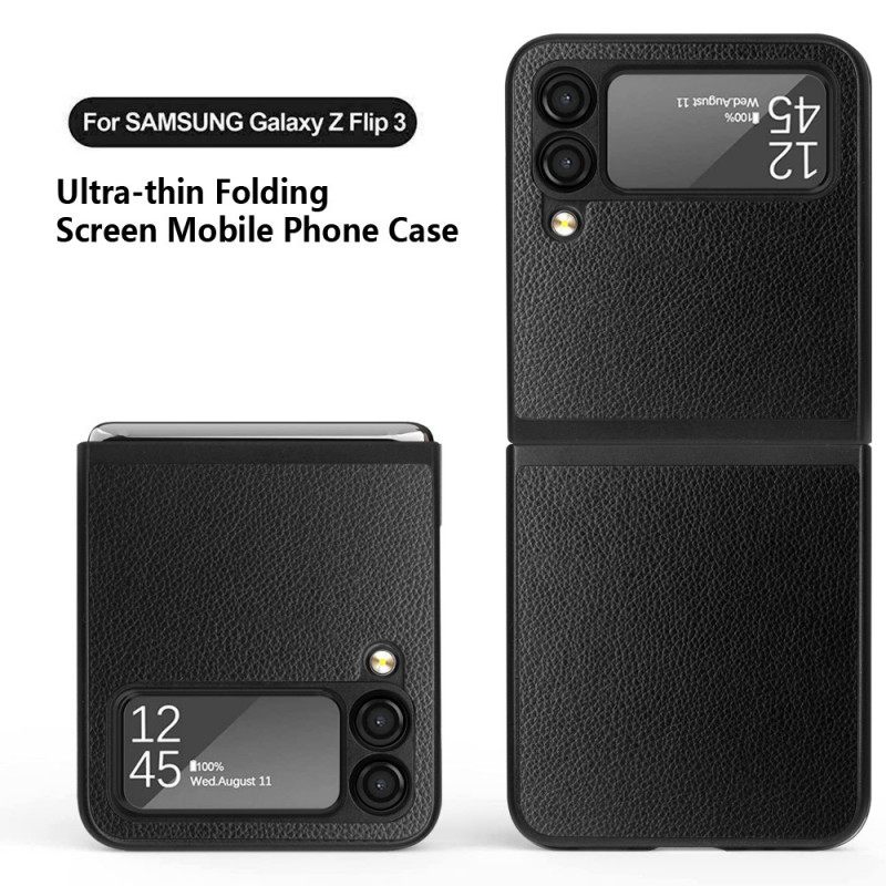 Θήκη Samsung Galaxy Z Flip 3 5G Θήκη Flip Litchi Leather Style 2 Τεμάχια