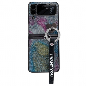 Θήκη Samsung Galaxy Z Flip 3 5G Θήκη Flip Sequins Charms Και Lanyard