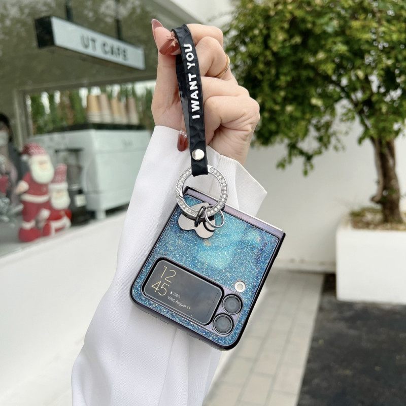 Θήκη Samsung Galaxy Z Flip 3 5G Θήκη Flip Sequins Charms Και Lanyard