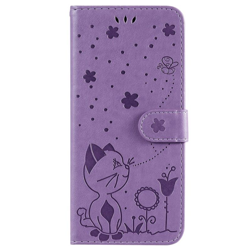 δερματινη θηκη Samsung Galaxy S23 Ultra 5G με κορδονι Strappy Cat And Bees