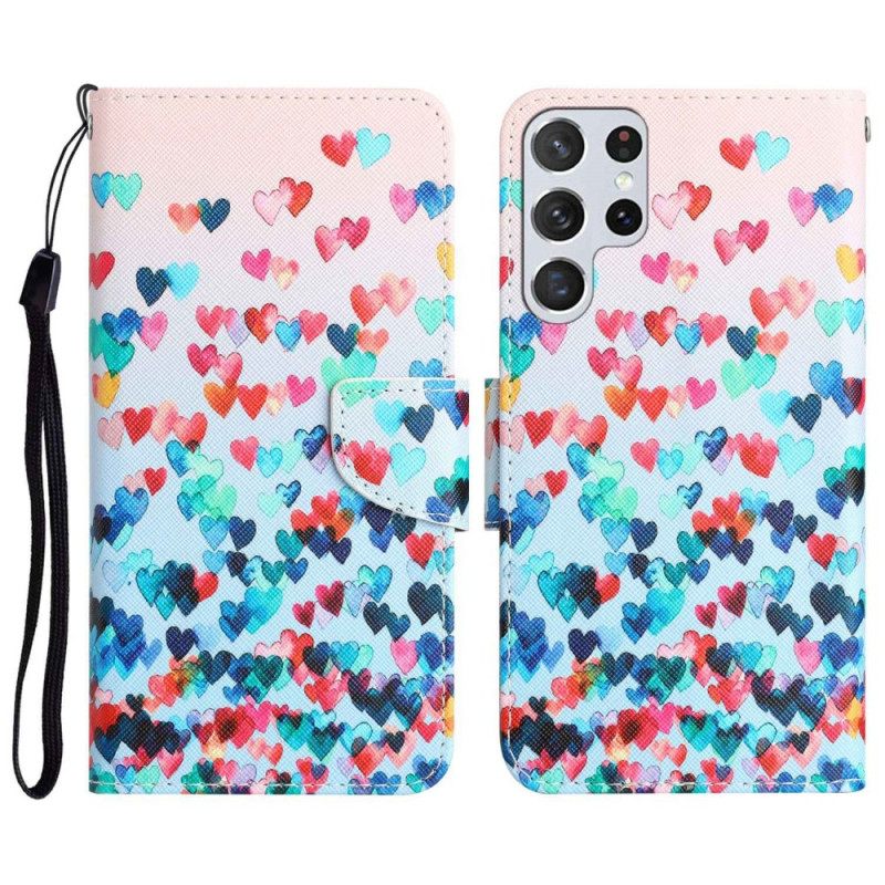 Κάλυμμα Samsung Galaxy S23 Ultra 5G με κορδονι Μόνο Strappy Hearts