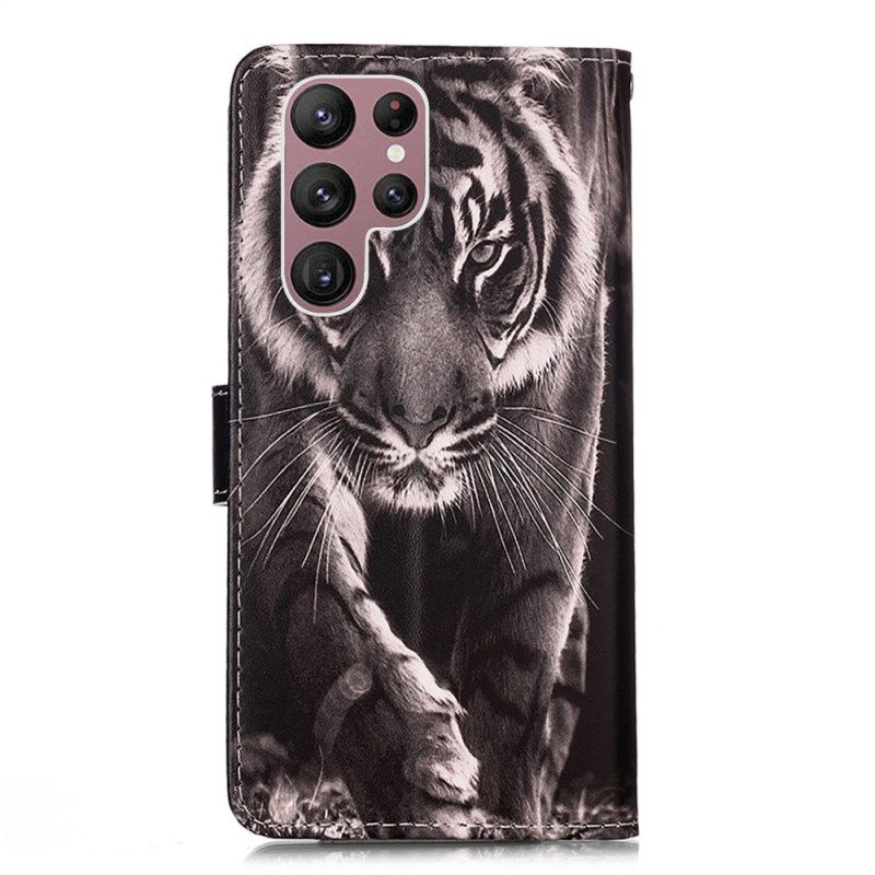 Κάλυμμα Samsung Galaxy S23 Ultra 5G με κορδονι Strappy Night Tiger