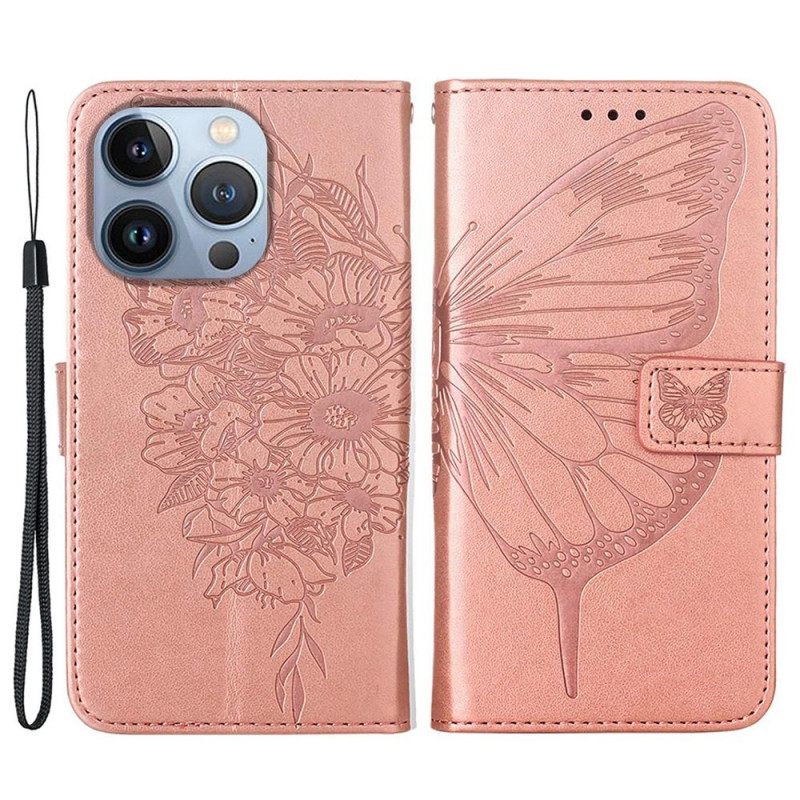 Κάλυμμα iPhone 14 Pro Max με κορδονι Μπαρόκ Strappy Butterfly