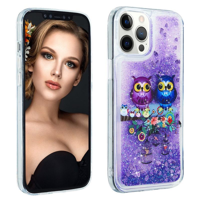 θηκη κινητου iPhone 15 Pro Glitter Ζευγάρι Κουκουβάγιες