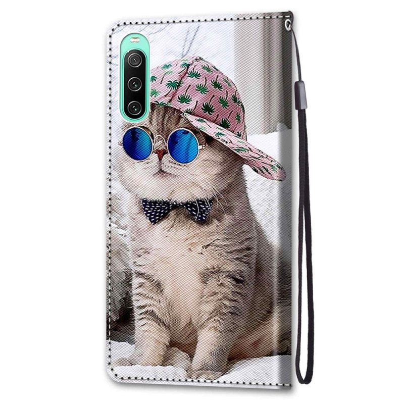 Θήκη Flip Sony Xperia 10 IV με κορδονι Yo Cat Με Λουράκι