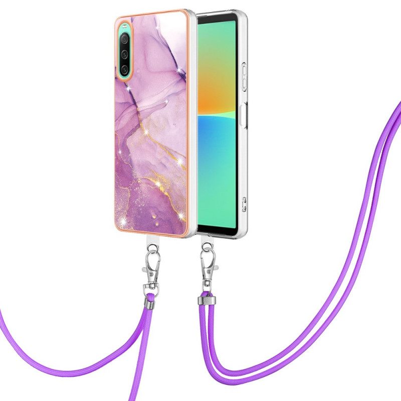 Θήκη Sony Xperia 10 IV με κορδονι Με Μαρμάρινο Κορδόνι