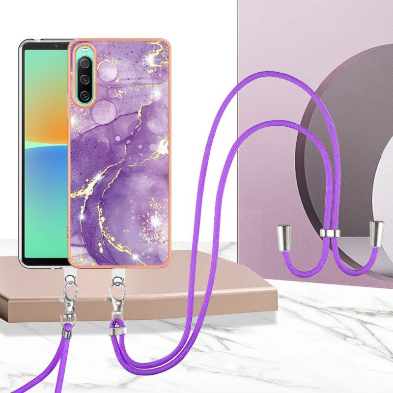 Θήκη Sony Xperia 10 IV με κορδονι Με Μαρμάρινο Κορδόνι