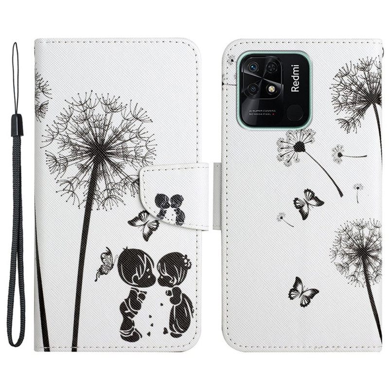 δερματινη θηκη Xiaomi Redmi 10C με κορδονι Lanyard Love Dandelions