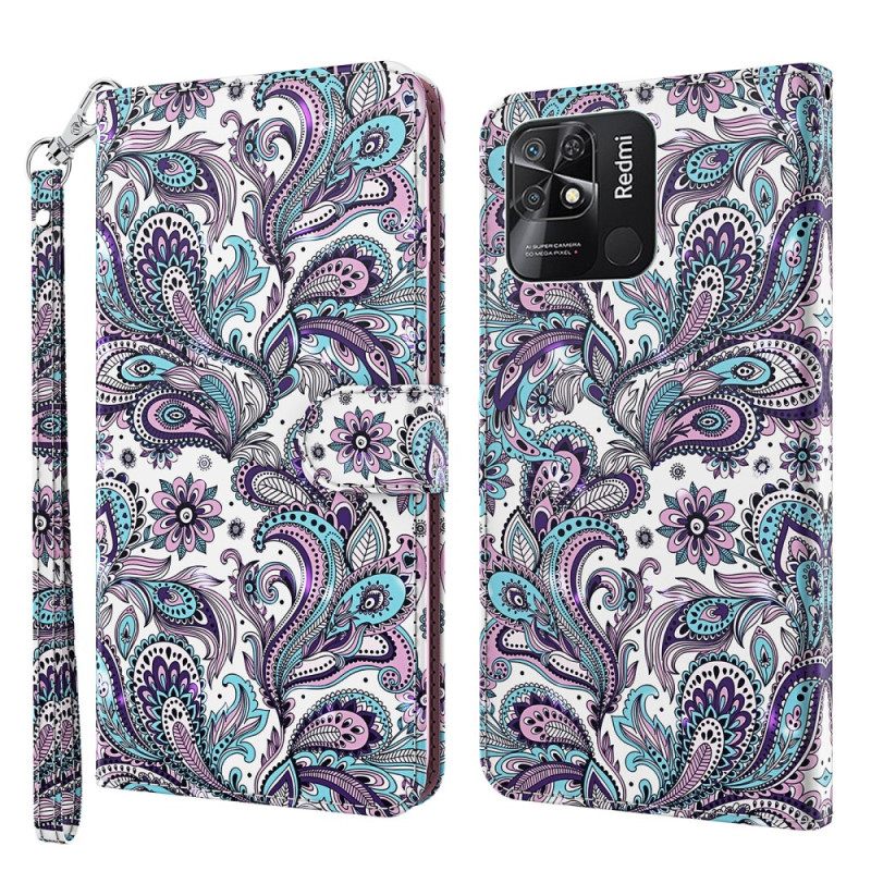 δερματινη θηκη Xiaomi Redmi 10C με κορδονι Strappy Paisley Pattern