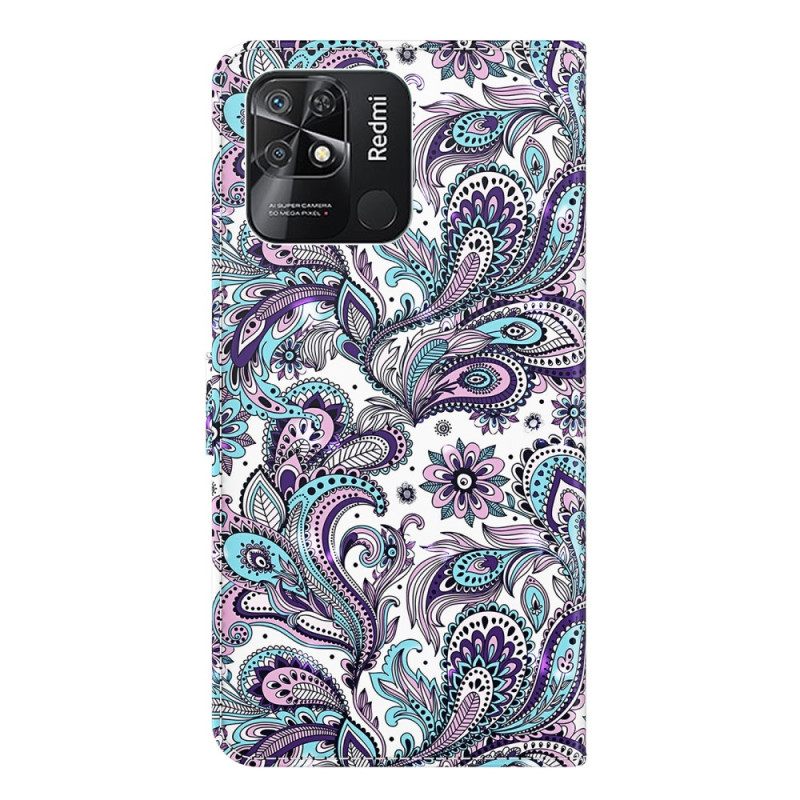 δερματινη θηκη Xiaomi Redmi 10C με κορδονι Strappy Paisley Pattern