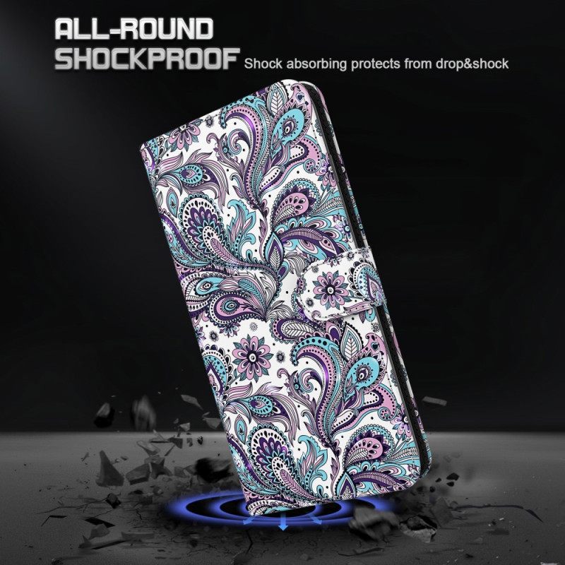 δερματινη θηκη Xiaomi Redmi 10C με κορδονι Strappy Paisley Pattern